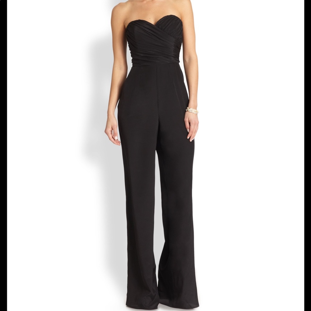 Jay Godfrey black silk strapless jumpsuit